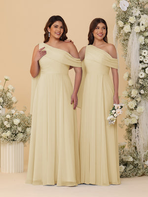 A-Line/Princess One-Shoulder Floor-Length Plus Size Bridesmaid Dresses With Watteau Train