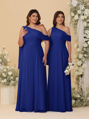 A-Line/Princess One-Shoulder Floor-Length Plus Size Bridesmaid Dresses With Watteau Train