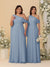 A-Line/Princess One-Shoulder Floor-Length Plus Size Bridesmaid Dresses With Watteau Train