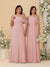 A-Line/Princess One-Shoulder Floor-Length Plus Size Bridesmaid Dresses With Watteau Train