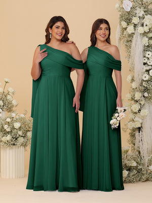 A-Line/Princess One-Shoulder Floor-Length Plus Size Bridesmaid Dresses With Watteau Train