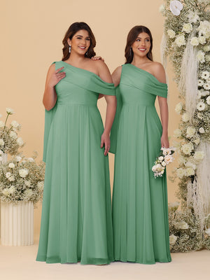 A-Line/Princess One-Shoulder Floor-Length Plus Size Bridesmaid Dresses With Watteau Train