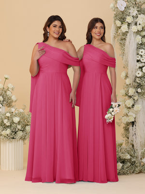 A-Line/Princess One-Shoulder Floor-Length Plus Size Bridesmaid Dresses With Watteau Train