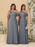 A-Line/Princess One-Shoulder Floor-Length Plus Size Bridesmaid Dresses With Watteau Train