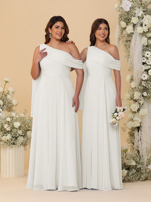 A-Line/Princess One-Shoulder Floor-Length Plus Size Bridesmaid Dresses With Watteau Train