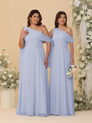 A-Line/Princess One-Shoulder Floor-Length Plus Size Bridesmaid Dresses With Watteau Train
