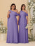 A-Line/Princess One-Shoulder Floor-Length Plus Size Bridesmaid Dresses With Watteau Train