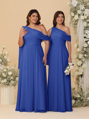 A-Line/Princess One-Shoulder Floor-Length Plus Size Bridesmaid Dresses With Watteau Train