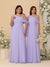 A-Line/Princess One-Shoulder Floor-Length Plus Size Bridesmaid Dresses With Watteau Train