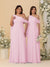 A-Line/Princess One-Shoulder Floor-Length Plus Size Bridesmaid Dresses With Watteau Train