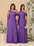 A-Line/Princess One-Shoulder Floor-Length Plus Size Bridesmaid Dresses With Watteau Train