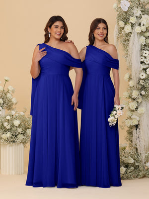 A-Line/Princess One-Shoulder Floor-Length Plus Size Bridesmaid Dresses With Watteau Train