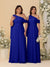 A-Line/Princess One-Shoulder Floor-Length Plus Size Bridesmaid Dresses With Watteau Train