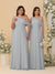 A-Line/Princess One-Shoulder Floor-Length Plus Size Bridesmaid Dresses With Watteau Train