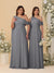 A-Line/Princess One-Shoulder Floor-Length Plus Size Bridesmaid Dresses With Watteau Train