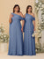 A-Line/Princess One-Shoulder Floor-Length Plus Size Bridesmaid Dresses With Watteau Train