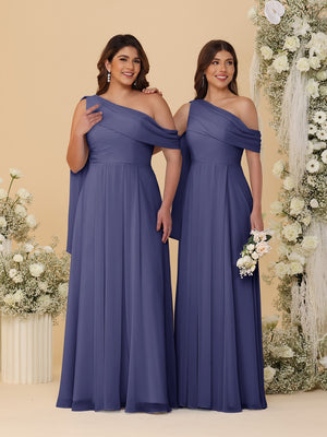 A-Line/Princess One-Shoulder Floor-Length Plus Size Bridesmaid Dresses With Watteau Train