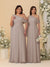 A-Line/Princess One-Shoulder Floor-Length Plus Size Bridesmaid Dresses With Watteau Train