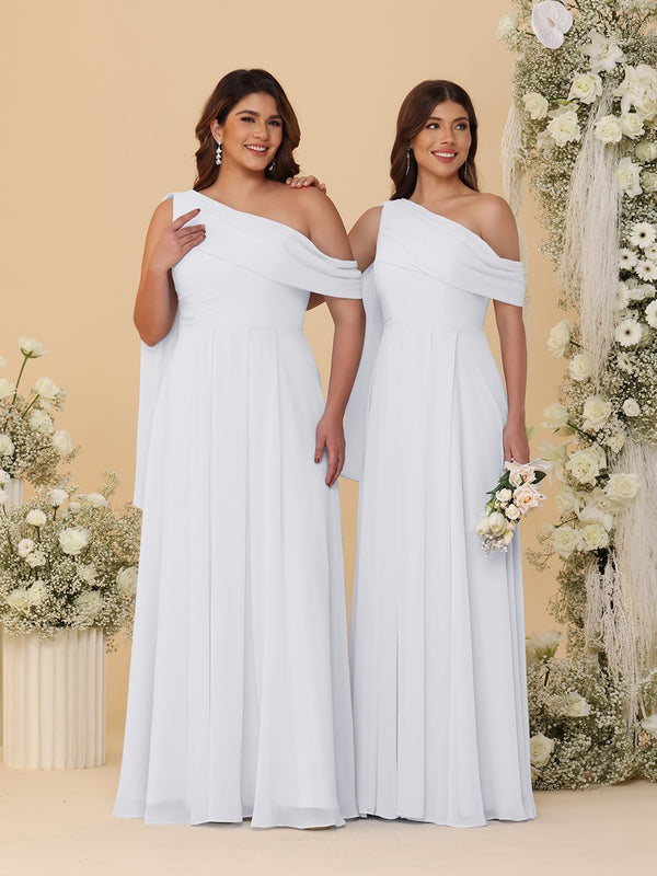 A-Line/Princess One-Shoulder Floor-Length Plus Size Bridesmaid Dresses With Watteau Train