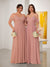 A-Line/Princess V-Neck Spaghetti Straps Chiffon Ruched  Bridesmaid Dresses