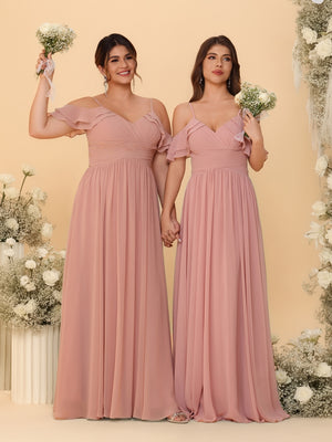 A-Line/Princess V-Neck Spaghetti Straps Chiffon Ruched  Bridesmaid Dresses