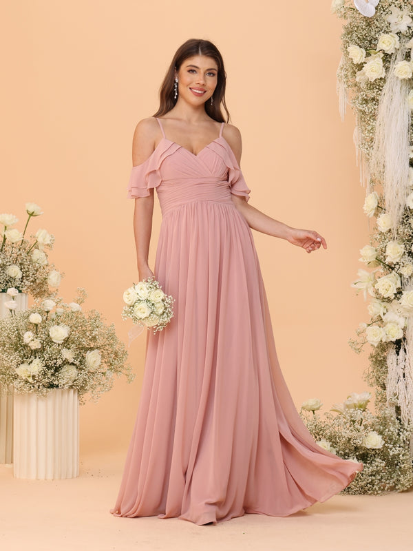 A-Line/Princess V-Neck Spaghetti Straps Chiffon Ruched  Bridesmaid Dresses