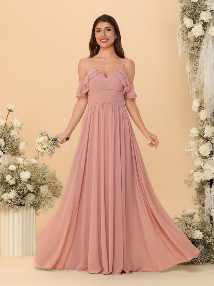 A-Line/Princess V-Neck Spaghetti Straps Chiffon Ruched  Bridesmaid Dresses