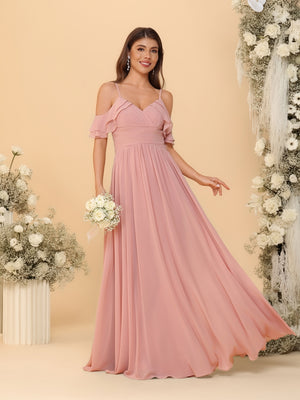 A-Line/Princess V-Neck Spaghetti Straps Chiffon Ruched  Bridesmaid Dresses