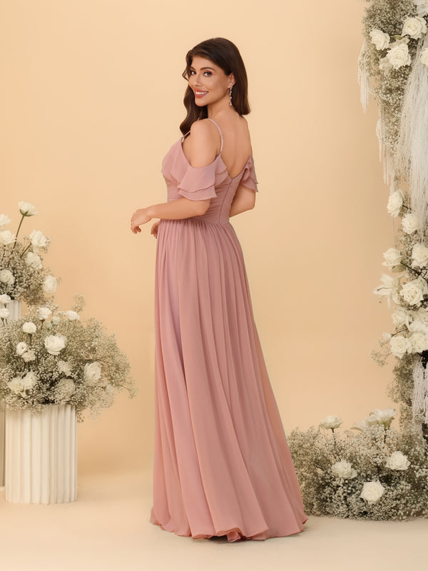 A-Line/Princess V-Neck Spaghetti Straps Chiffon Ruched  Bridesmaid Dresses