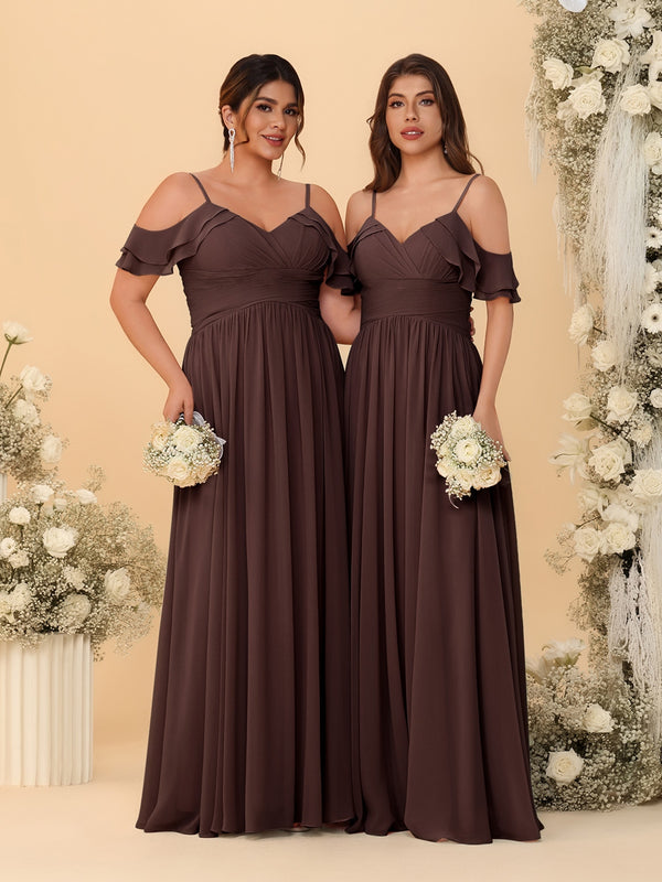 A-Line/Princess V-Neck Spaghetti Straps Chiffon Ruched  Bridesmaid Dresses