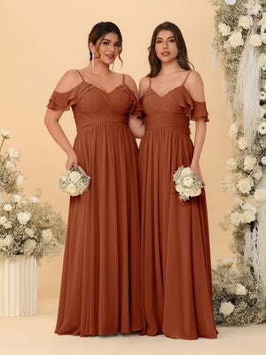 A-Line/Princess V-Neck Spaghetti Straps Chiffon Ruched  Bridesmaid Dresses
