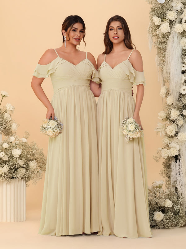 A-Line/Princess V-Neck Spaghetti Straps Chiffon Ruched  Bridesmaid Dresses