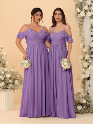 A-Line/Princess V-Neck Spaghetti Straps Chiffon Ruched  Bridesmaid Dresses