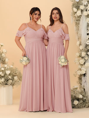 A-Line/Princess V-Neck Spaghetti Straps Chiffon Ruched  Bridesmaid Dresses