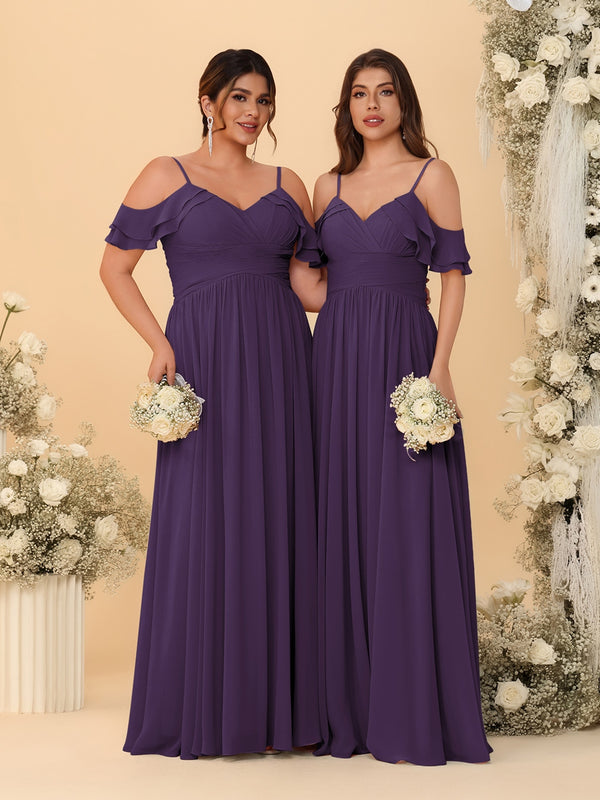 A-Line/Princess V-Neck Spaghetti Straps Chiffon Ruched  Bridesmaid Dresses
