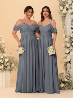 A-Line/Princess V-Neck Spaghetti Straps Chiffon Ruched  Bridesmaid Dresses