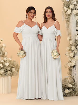 A-Line/Princess V-Neck Spaghetti Straps Chiffon Ruched  Bridesmaid Dresses