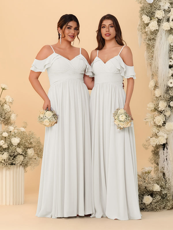 A-Line/Princess V-Neck Spaghetti Straps Chiffon Ruched  Bridesmaid Dresses