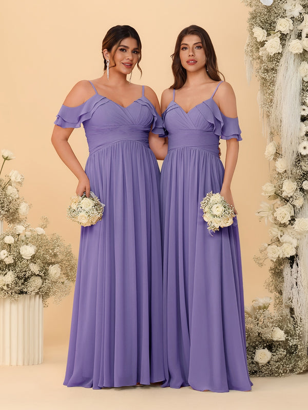 A-Line/Princess V-Neck Spaghetti Straps Chiffon Ruched  Bridesmaid Dresses