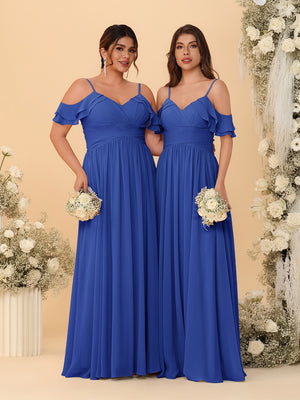 A-Line/Princess V-Neck Spaghetti Straps Chiffon Ruched  Bridesmaid Dresses