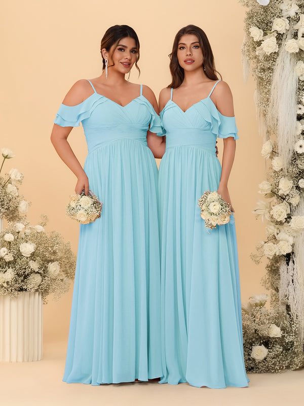 A-Line/Princess V-Neck Spaghetti Straps Chiffon Ruched  Bridesmaid Dresses
