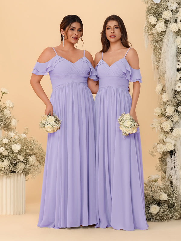 A-Line/Princess V-Neck Spaghetti Straps Chiffon Ruched  Bridesmaid Dresses