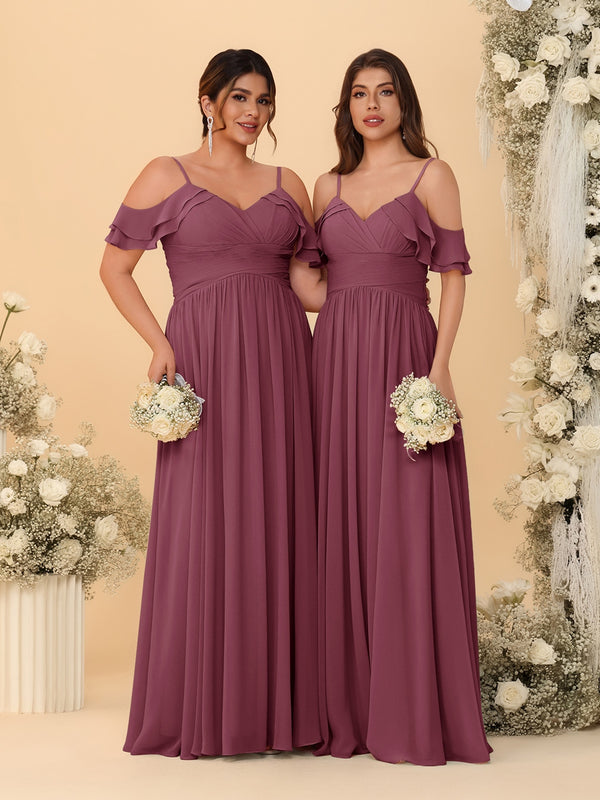 A-Line/Princess V-Neck Spaghetti Straps Chiffon Ruched  Bridesmaid Dresses