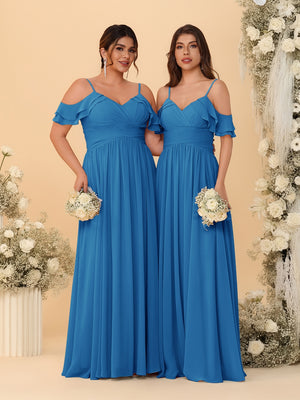 A-Line/Princess V-Neck Spaghetti Straps Chiffon Ruched  Bridesmaid Dresses