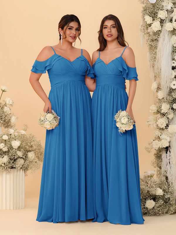 A-Line/Princess V-Neck Spaghetti Straps Chiffon Ruched  Bridesmaid Dresses