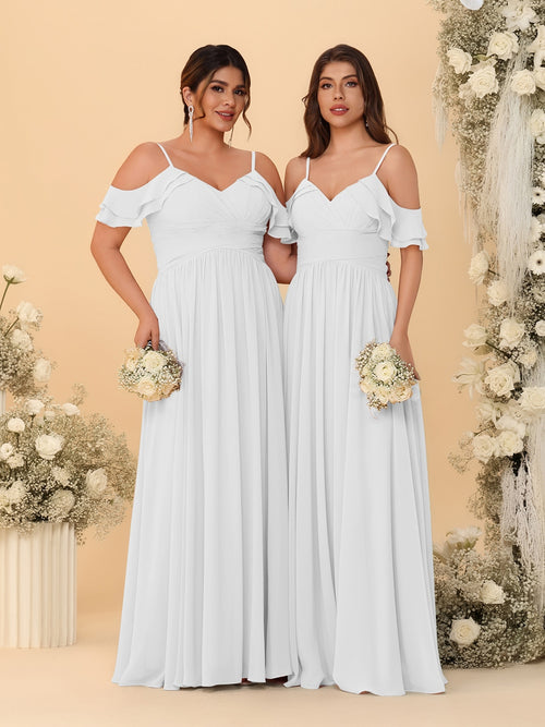 A-Line/Princess V-Neck Spaghetti Straps Chiffon Ruched  Bridesmaid Dresses