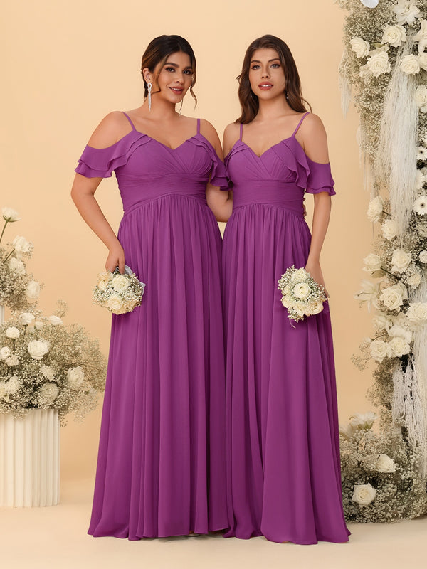 A-Line/Princess V-Neck Spaghetti Straps Chiffon Ruched  Bridesmaid Dresses