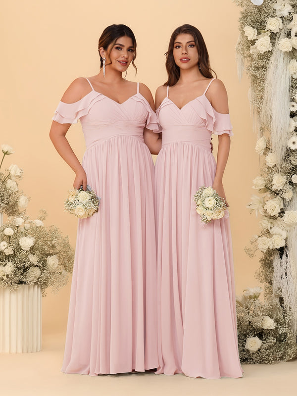A-Line/Princess V-Neck Spaghetti Straps Chiffon Ruched  Bridesmaid Dresses