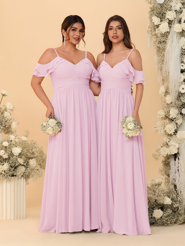 A-Line/Princess V-Neck Spaghetti Straps Chiffon Ruched  Bridesmaid Dresses