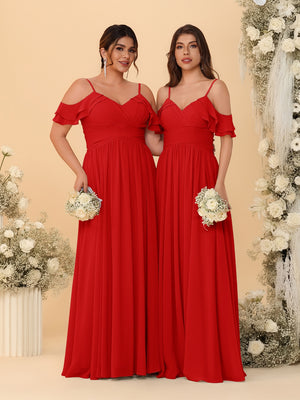 A-Line/Princess V-Neck Spaghetti Straps Chiffon Ruched  Bridesmaid Dresses